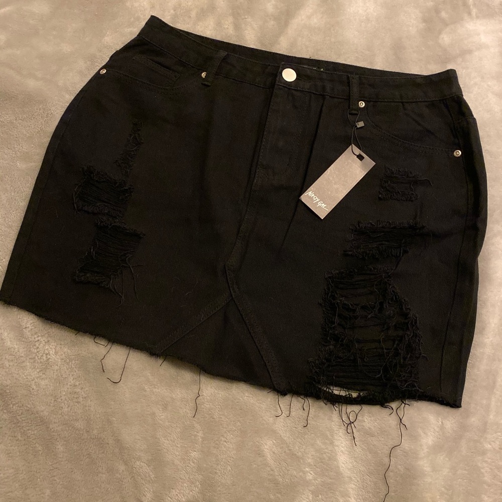 Plus High Waisted Distressed Skirt